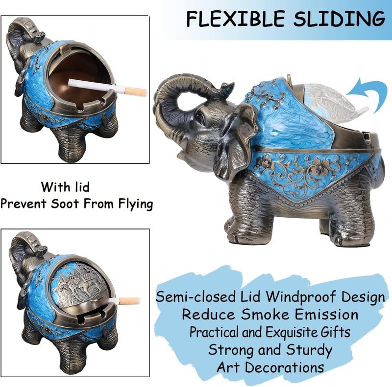 Gusnilo Elephant Outdoor Metal Ashtray with Lid for Cigarettes - Ashtrays for Smokers - Indoor Decoration - Gift for Men & Women (Light Blue) - Image 3