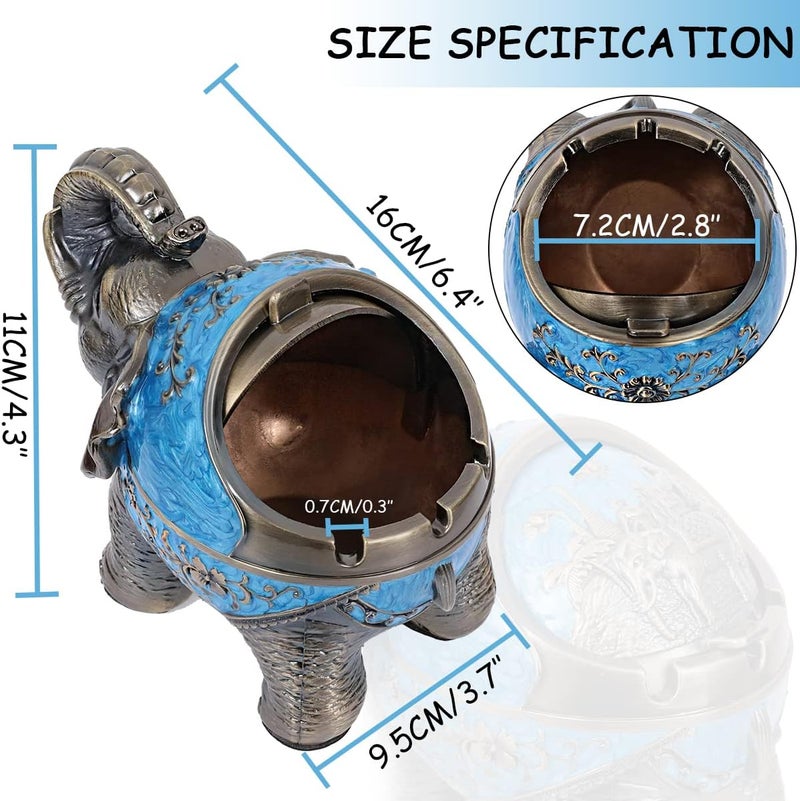 Gusnilo Elephant Outdoor Metal Ashtray with Lid for Cigarettes - Ashtrays for Smokers - Indoor Decoration - Gift for Men & Women (Light Blue) - Image 2