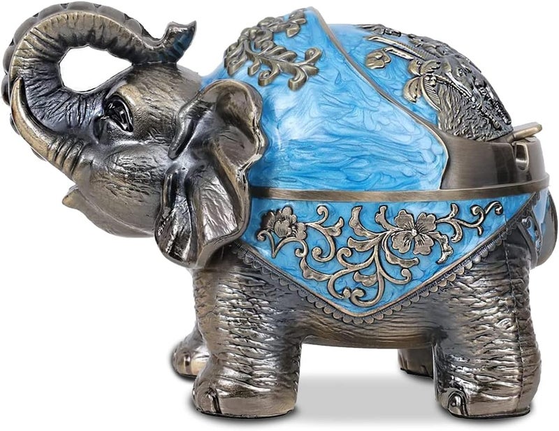 Gusnilo Elephant Outdoor Metal Ashtray with Lid for Cigarettes - Ashtrays for Smokers - Indoor Decoration - Gift for Men & Women (Light Blue) - Image 1