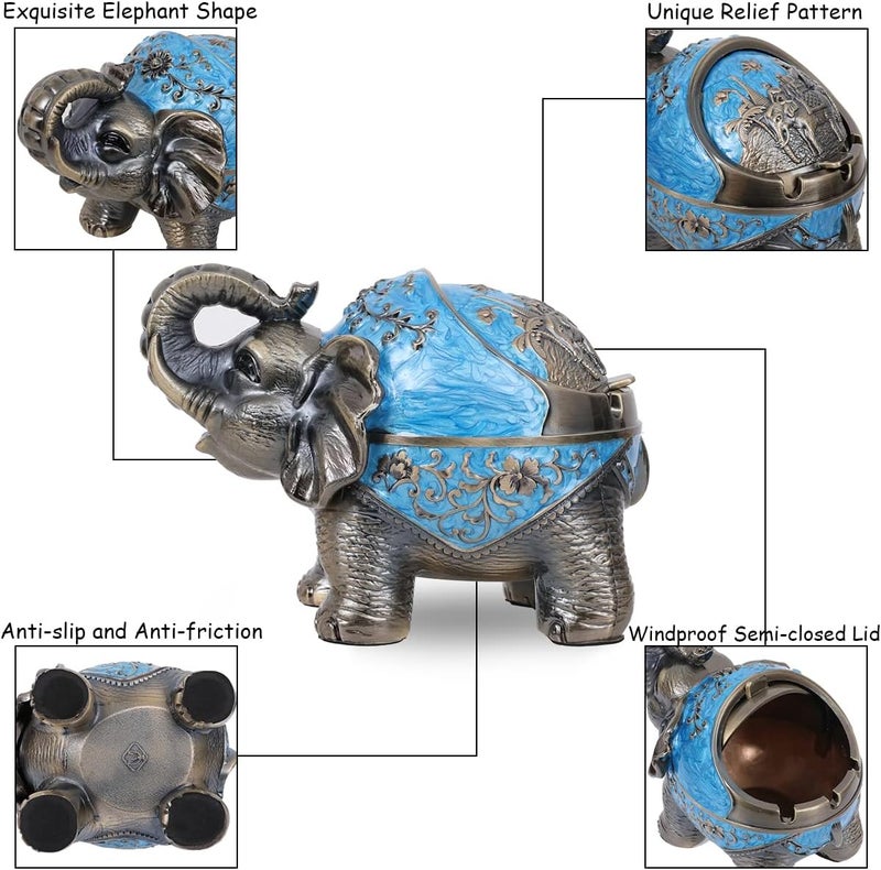 Gusnilo Elephant Outdoor Metal Ashtray with Lid for Cigarettes - Ashtrays for Smokers - Indoor Decoration - Gift for Men & Women (Light Blue) - Image 4