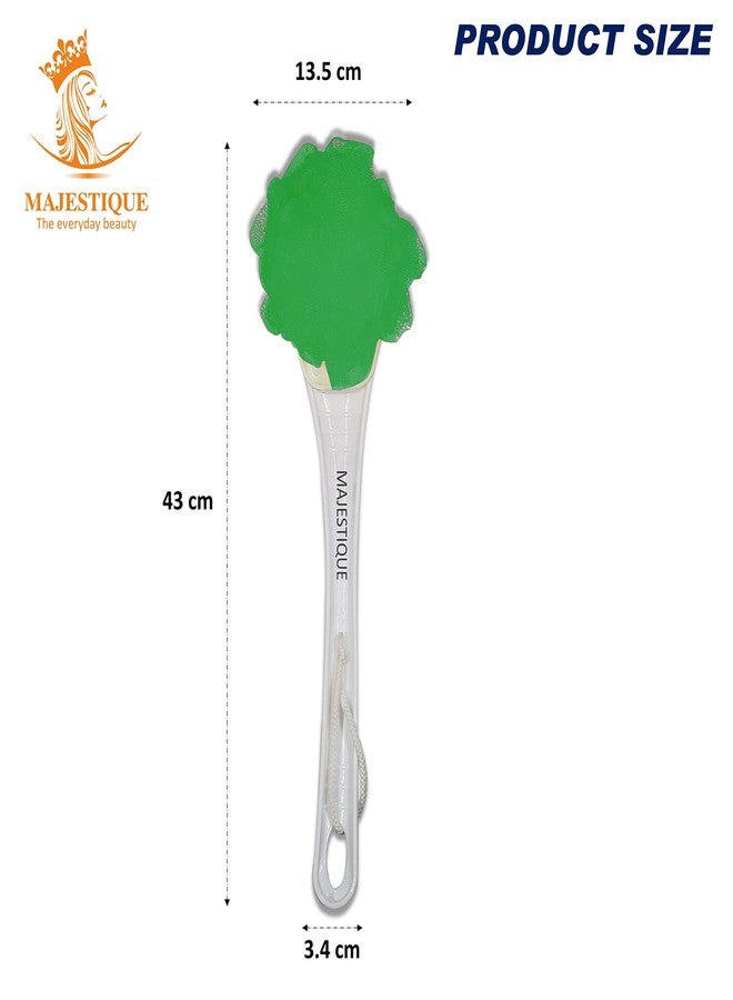 Majestique long handle Loofah With smooth grip Handle, Scrubber for Bath and Shower, Assorted Colours With Long Handle Back cleaner For Men & Women - Easy Reach Body Wash & Lotion Applicator (GREEN) - Image 2