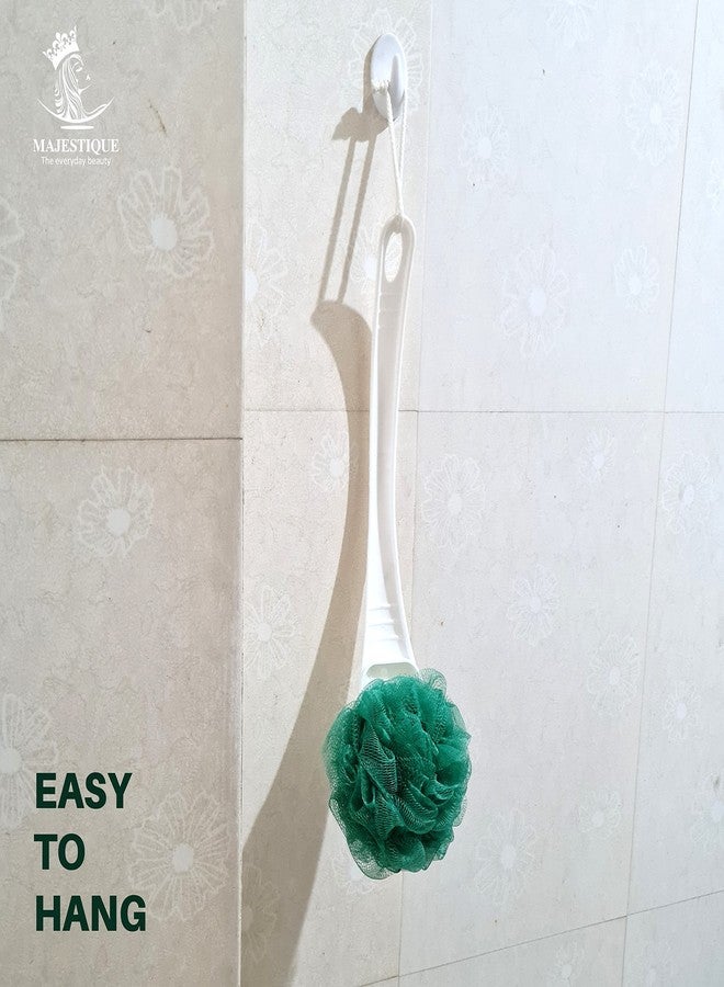 Majestique long handle Loofah With smooth grip Handle, Scrubber for Bath and Shower, Assorted Colours With Long Handle Back cleaner For Men & Women - Easy Reach Body Wash & Lotion Applicator (GREEN) - Image 5