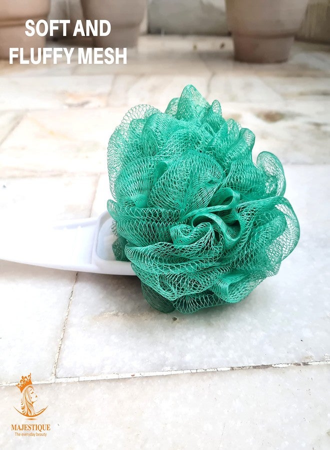 Majestique long handle Loofah With smooth grip Handle, Scrubber for Bath and Shower, Assorted Colours With Long Handle Back cleaner For Men & Women - Easy Reach Body Wash & Lotion Applicator (GREEN) - Image 4