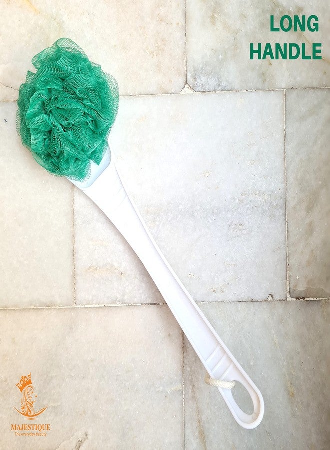 Majestique long handle Loofah With smooth grip Handle, Scrubber for Bath and Shower, Assorted Colours With Long Handle Back cleaner For Men & Women - Easy Reach Body Wash & Lotion Applicator (GREEN) - Image 3