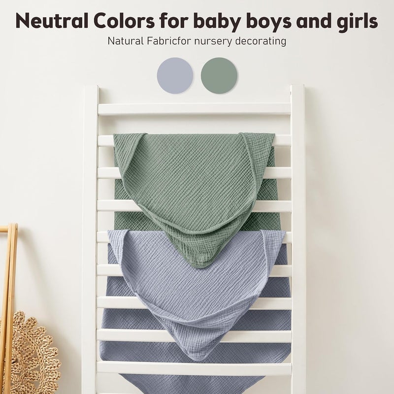 Susurration Hooded Baby Towels for Newborn 2 Pack 100% Muslin Cotton Towel for Babies，Highly Absorbent and Newborn Essential 30x30 Inch (Gray Green) - Image 4