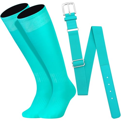 Ninsone Baseball Socks and Belt Combo Set for Youth Boys Girls Adult, Softball Tball Belt Socks with Elastic Belts - Image 1
