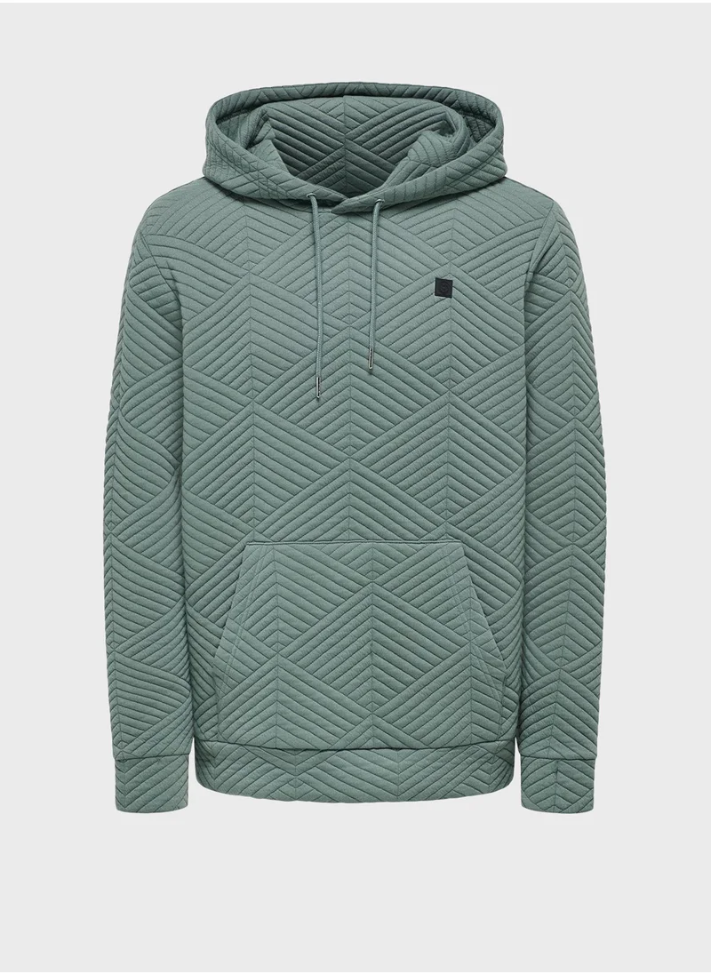 اونلي اند سانز Onskyle Logo Drawstring Quilted Hoodie