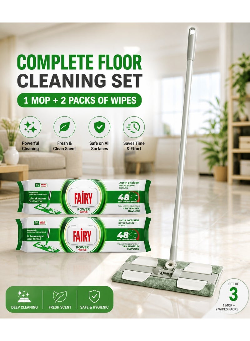 Fairy Flat Floor Mop with 2 Fairy Power Towel Wipes – 360° Rotating Head, Easy Squeeze Cleaning System, Streak-Free Wet & Dry Cleaning for All Floors - Image 1