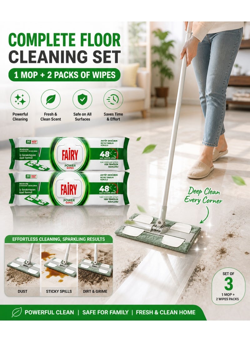 Fairy Flat Floor Mop with 2 Fairy Power Towel Wipes – 360° Rotating Head, Easy Squeeze Cleaning System, Streak-Free Wet & Dry Cleaning for All Floors - Image 2
