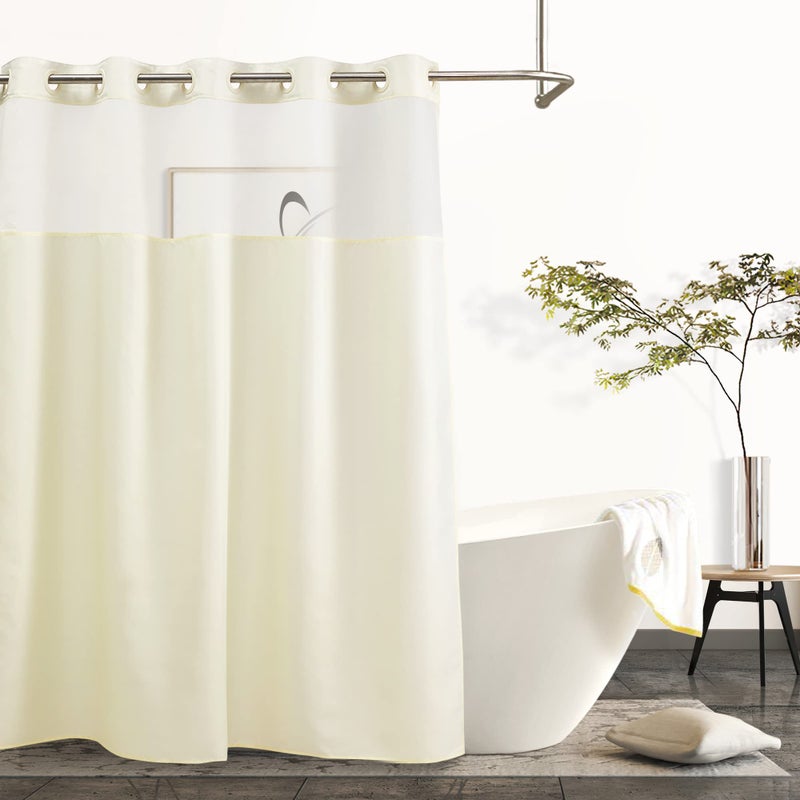 River Dream Beige Fabric Shower Curtain or Liner with Sheer Window No Liner Included or Needed Water Repellent Machine Washable 71 x 74 inches