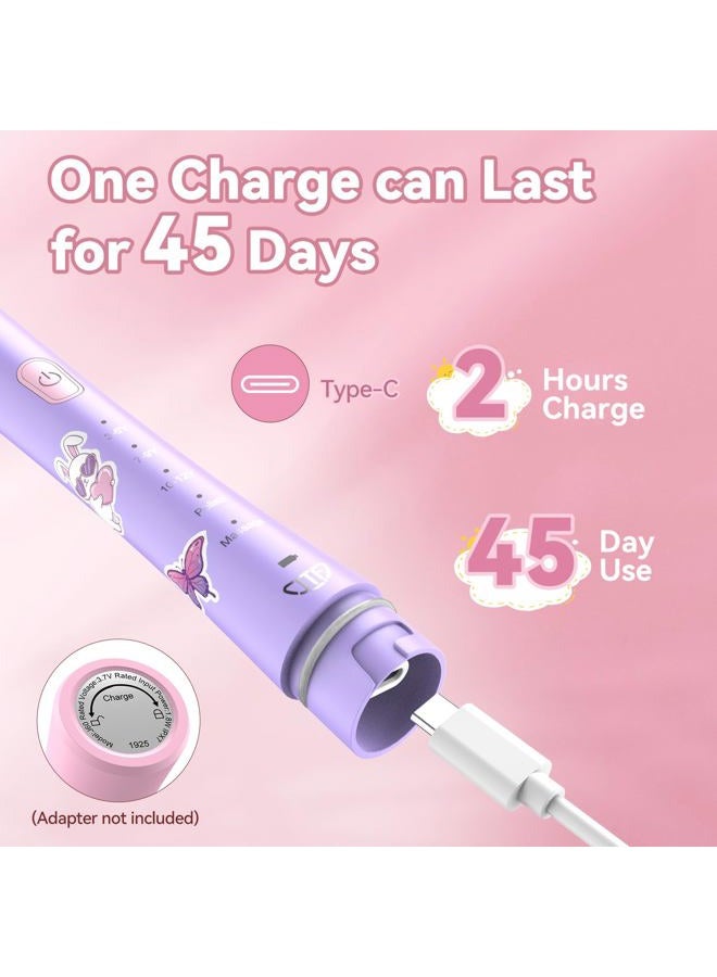 JTF Kids Electric Toothbrush Rechargeable: Sonic Tooth Brush with Smart Timer 5 Brushing Modes 4 Soft Brush Heads IPX7 Waterproof and DIY Sticker, Pink Portable Children Toothbrush for Ages 3-12 Girls - Image 4
