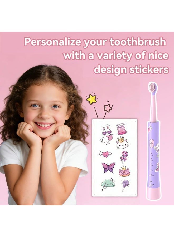 JTF Kids Electric Toothbrush Rechargeable: Sonic Tooth Brush with Smart Timer 5 Brushing Modes 4 Soft Brush Heads IPX7 Waterproof and DIY Sticker, Pink Portable Children Toothbrush for Ages 3-12 Girls - Image 3