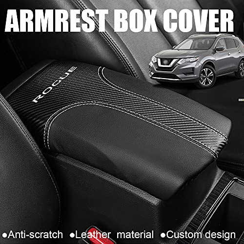 XITER Car Armrest Cover Saver, 1 Pc Center Console Leather Pad Fit for Nissan Rogue 2014-2020, 2017-2022 Rogue Sport Central Console Armrest Box Protector Interior Accessories (Carbon Fiber+Black) - Image 2