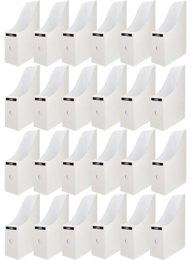 Limitliho 24 Pack White Cardboard Magazine File Holder for Desk, Shelves, Office or Home, Vertical Book Bins for Classroom and Library Use, 10.6'' H×10.2'' L ×3.5''W Folder Organizer Box - Image 1
