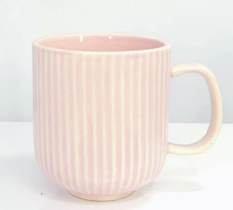 KITTENS Ceramic Coffee Mug Set of 2 300 ml Large Mugs with Line Pattern Made with Food Grade Material Handcrafted Pastel Pink - Image 3