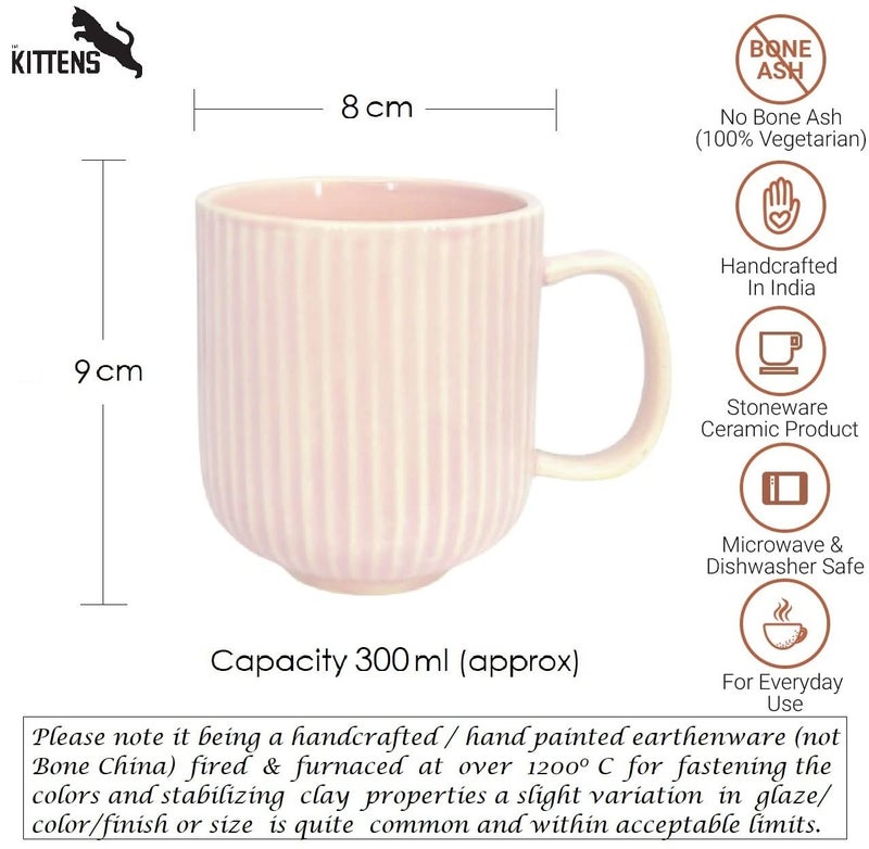 KITTENS Ceramic Coffee Mug Set of 2 300 ml Large Mugs with Line Pattern Made with Food Grade Material Handcrafted Pastel Pink - Image 4