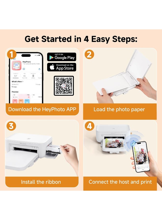 HPRT CP4100 4x6 Photo Printer for iPhone, Portable Picture Printer, Wi-Fi | Dye-Sublimation Printing for iPhone/Android,Full-Color Photo, 15S AR Video, Fun App, with 20 Sheets & 1 Ribbon, White - Image 2