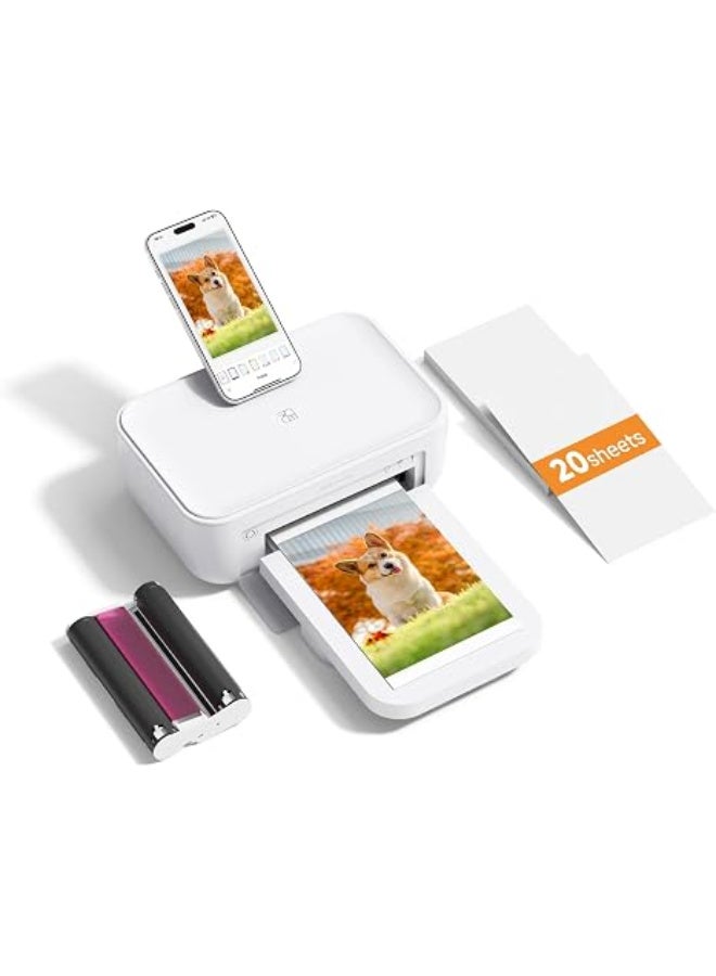 HPRT CP4100 4x6 Photo Printer for iPhone, Portable Picture Printer, Wi-Fi | Dye-Sublimation Printing for iPhone/Android,Full-Color Photo, 15S AR Video, Fun App, with 20 Sheets & 1 Ribbon, White - Image 1