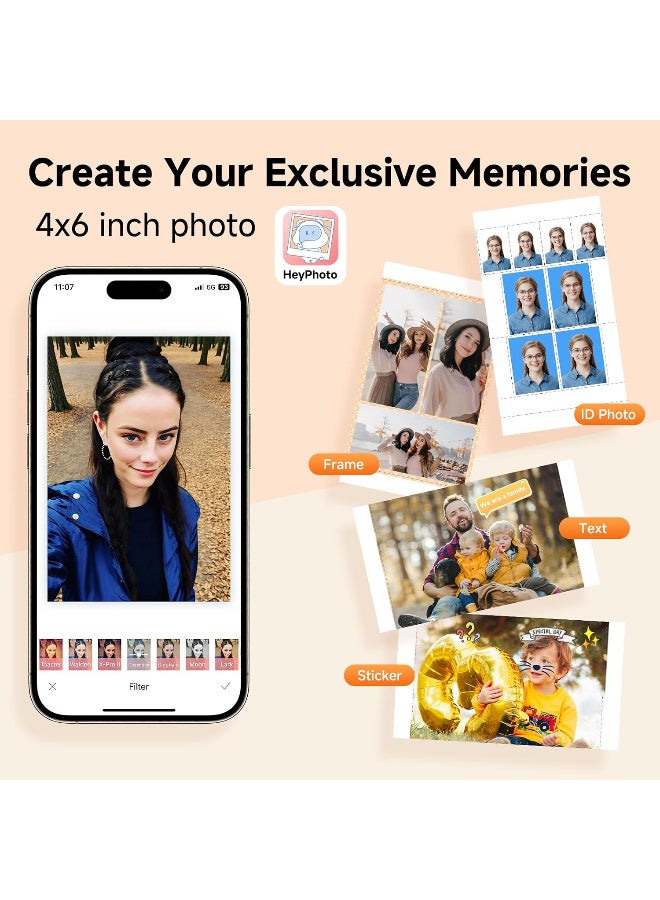 HPRT CP4100 4x6 Photo Printer for iPhone, Portable Picture Printer, Wi-Fi | Dye-Sublimation Printing for iPhone/Android,Full-Color Photo, 15S AR Video, Fun App, with 20 Sheets & 1 Ribbon, White - Image 4