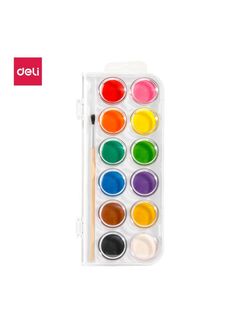 ديلي مجموعة ألوان مائية Deli EC15-12، 12 لونًا مع فرشاة - Image 1