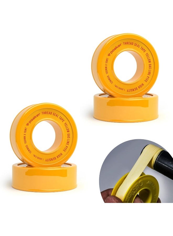 Poaker Yellow Gas Line Ptfe Tape Teflon Seal For Natural Gas, Propane, And Butane Lines Leak-Proof, Safe, And Durable For Residential And Commercial Use (2Pcs Teflon Tape) - Image 1