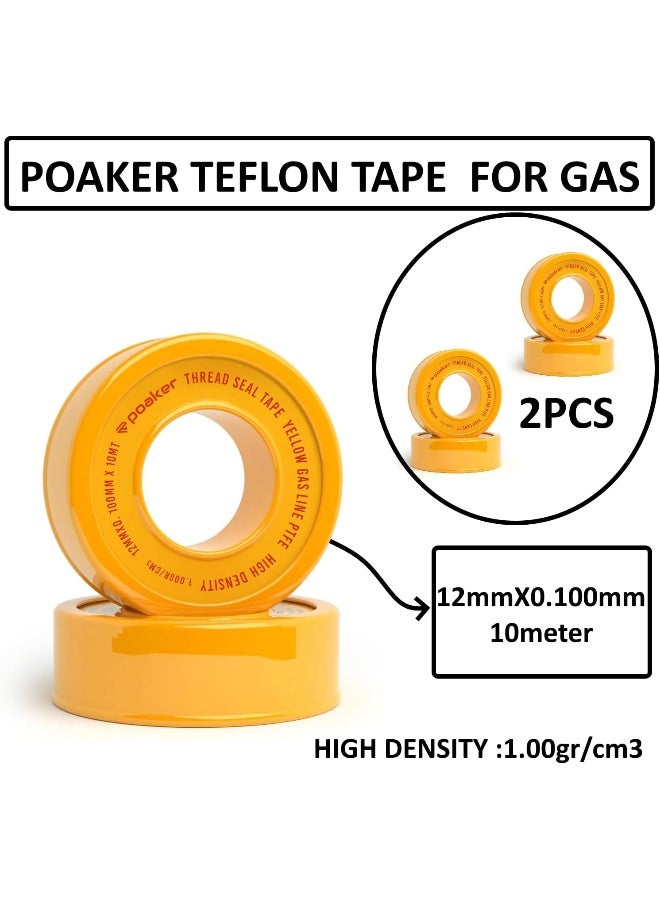 Poaker Yellow Gas Line Ptfe Tape Teflon Seal For Natural Gas, Propane, And Butane Lines Leak-Proof, Safe, And Durable For Residential And Commercial Use (2Pcs Teflon Tape) - Image 2
