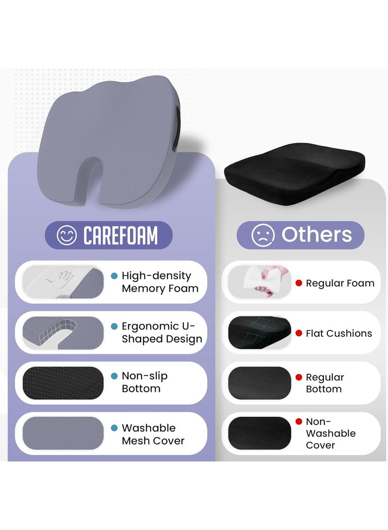CareFoam Memory Foam Coccyx Seat Cushion for Tailbone Pain | 2 Years Warranty | Sciatica, Back Pain Relief - Orthopedic Chair Cushions | 18 x 14 x 3 Inch | Grayish Blue - Image 5