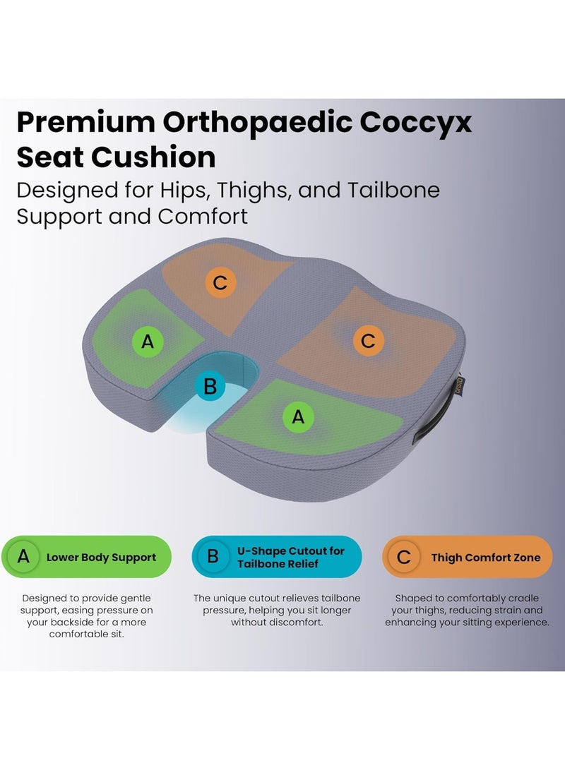 CareFoam Memory Foam Coccyx Seat Cushion for Tailbone Pain | 2 Years Warranty | Sciatica, Back Pain Relief - Orthopedic Chair Cushions | 18 x 14 x 3 Inch | Grayish Blue - Image 4