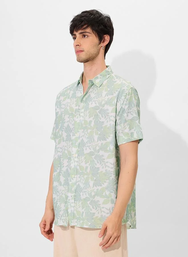 The Souled Store Green Leaf Print Short Sleeve Shirt