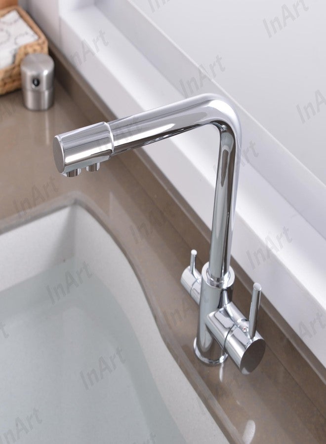 InArt Kitchen Sink Faucet with 360° Swivel Spout, Brass, 3-Way Water Filter, Dual Lever, Deck Mounted (Chrome) - Image 3
