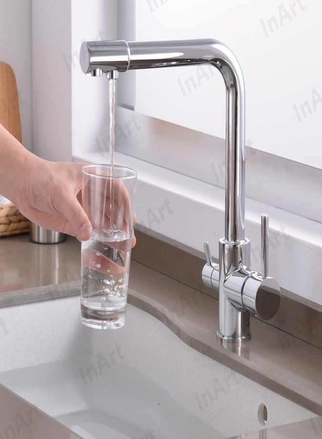 InArt Kitchen Sink Faucet with 360° Swivel Spout, Brass, 3-Way Water Filter, Dual Lever, Deck Mounted (Chrome) - Image 4