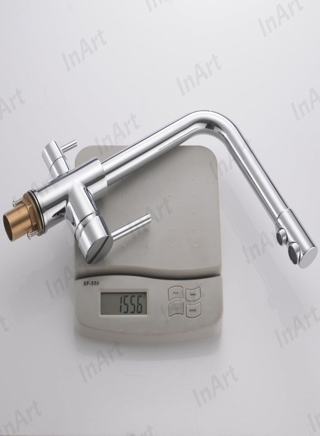 InArt Kitchen Sink Faucet with 360° Swivel Spout, Brass, 3-Way Water Filter, Dual Lever, Deck Mounted (Chrome) - Image 5