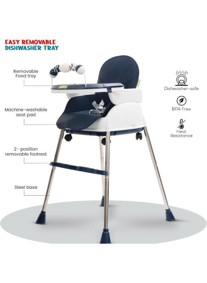 Baybee Nora 4-in-1 Convertible High Chair & Booster Seat with Wheels - Navy Blue - Image 2