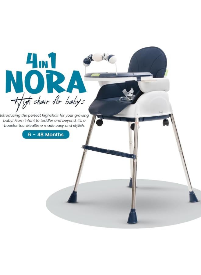 Baybee Nora 4-in-1 Convertible High Chair & Booster Seat with Wheels - Navy Blue - Image 3