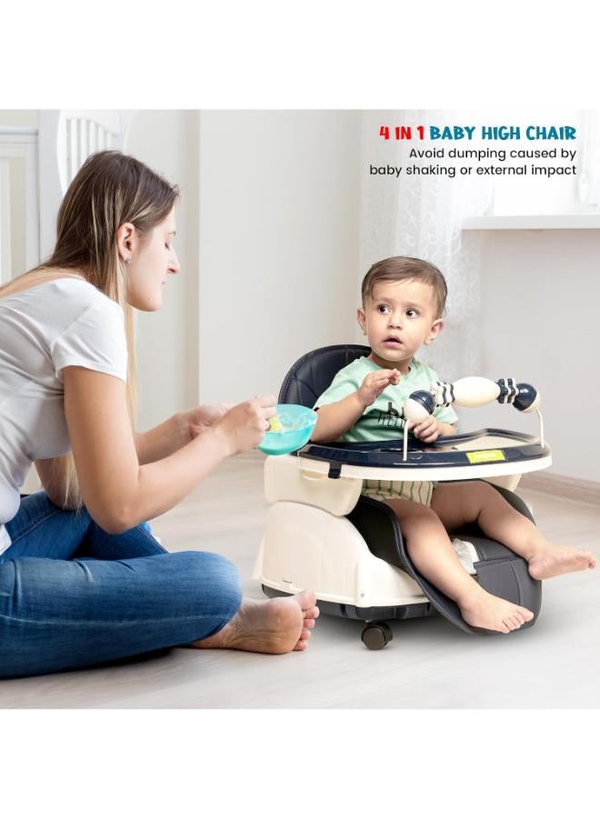 Baybee Nora 4-in-1 Convertible High Chair & Booster Seat with Wheels - Navy Blue - Image 4