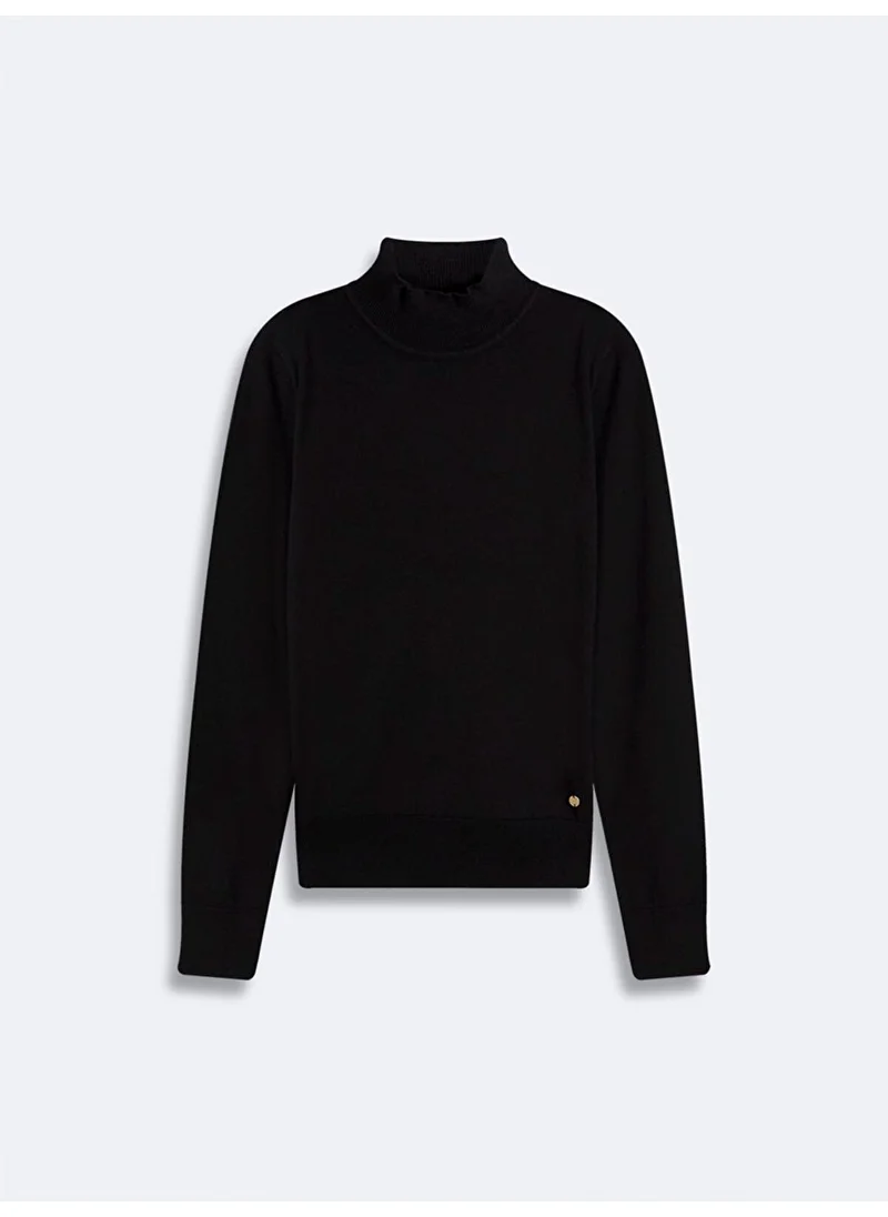 LTB Stand Collar Long Sleeve Basic Knitwear Black Sweater