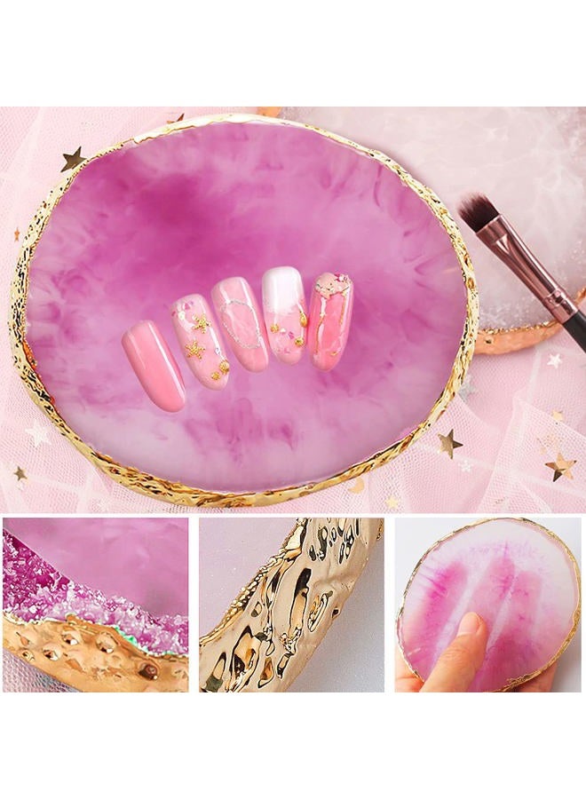 Pengxiaomei 2 Pcs Resin Nail Art Palette, Nail Art Painting Mixed Color Palettes Gold Edge Nail Holder Nail Art Display Board (Purple, White) - Image 4