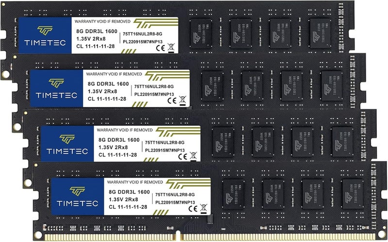 Timetec Premium 32GB KIT(4x8GB) DDR3L / DDR3 1600MHz (DDR3L-1600) PC3L-12800 / PC3-12800 Non-ECC Unbuffered 1.35V/1.5V CL11 2Rx8 Dual Rank 240 Pin UDIMM Desktop PC Computer Memory RAM(SDRAM) Upgrade - Image 1