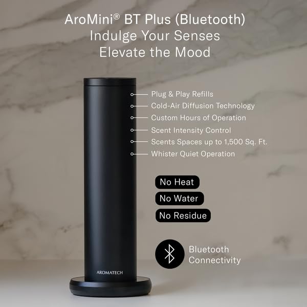 AromaTech New AroMini BT Plus Scent Diffuser w/Bluetooth – Cold-Air Diffusion Scent Machine for Home, Office, Hotel, Spa – Nebulizing Diffusion System for Essential Oil Blends (Black) - Image 2