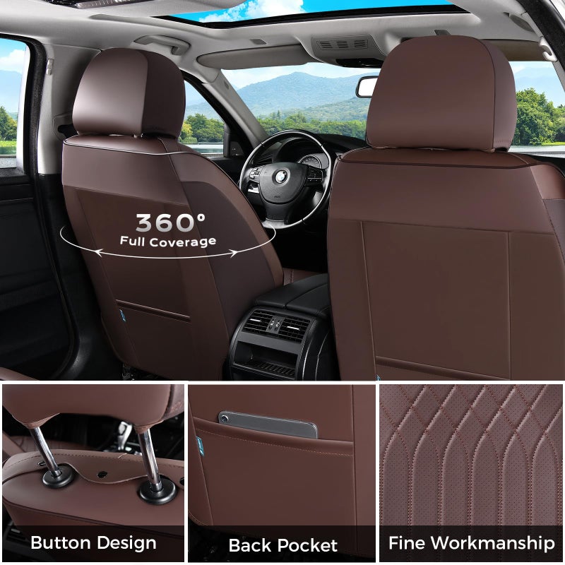 FLORICH Car Seat Covers Full Set, Leather Seat Covers for Cars, Car Seat Protector Waterproof Breathable, Universal Automotive Seat Covers, Front and Rear Car Seat Cover Fit for Most SUV Pick-up Truck - Image 4