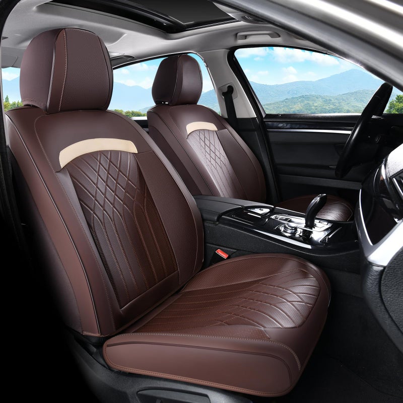 FLORICH Car Seat Covers Full Set, Leather Seat Covers for Cars, Car Seat Protector Waterproof Breathable, Universal Automotive Seat Covers, Front and Rear Car Seat Cover Fit for Most SUV Pick-up Truck - Image 2