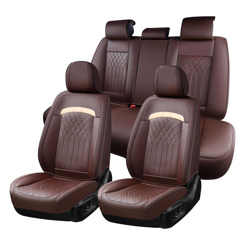 FLORICH Car Seat Covers Full Set, Leather Seat Covers for Cars, Car Seat Protector Waterproof Breathable, Universal Automotive Seat Covers, Front and Rear Car Seat Cover Fit for Most SUV Pick-up Truck - Image 1