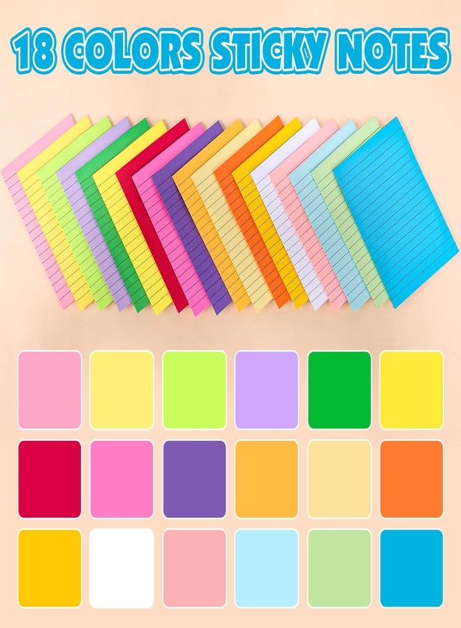 NUITPY 18 Pads Lined Sticky Notes, 18 Colors 4in x 6in Self Stick Note Pads, Strong Adhesive Sticky Note with Lines, Large Sticky Notes for School, Home, Office, 24 Sheets/Pad - Image 3