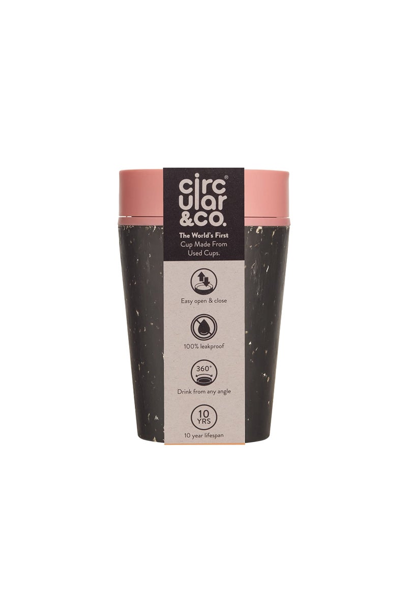 Circular and Co Leakproof Reusable Coffee Cup 8oz/227ml - The World's First Travel Mug Made from Recycled Coffee Cups, Sustainable & Insulated. (Black & Giggle Pink) - Image 1