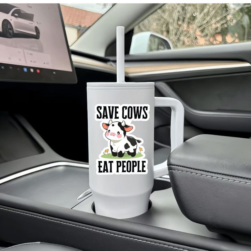 Durable Vinyl Sticker Decal for Laptops Water Bottles Cars Star Color 3pcs Save The Cows Fun Vegan Satirical Kawaii Cow Design Animal Rights Supporters Dairy Free Enthusiasts - Image 5