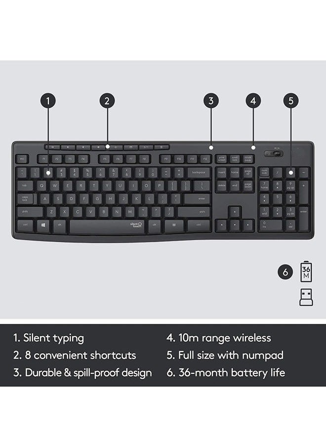 Generic - Silent Wireless Keyboard and Mouse Combo, 10m Wifi Range, 2.4GHz Wireless, Nano USB Receiver, Silent Touch Technology,English-Arabic Layout - Image 1
