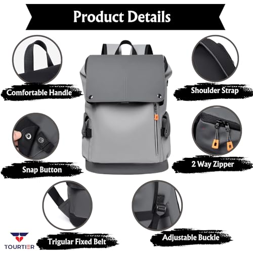 TOURTIER Outdoor Travel Men's Business Multifunctional Backpack with Side Pocket, Laptop Backpack with USB Charging Port for 15.6" Laptop, Camera, Business, Work, Students (GREY) - Image 5