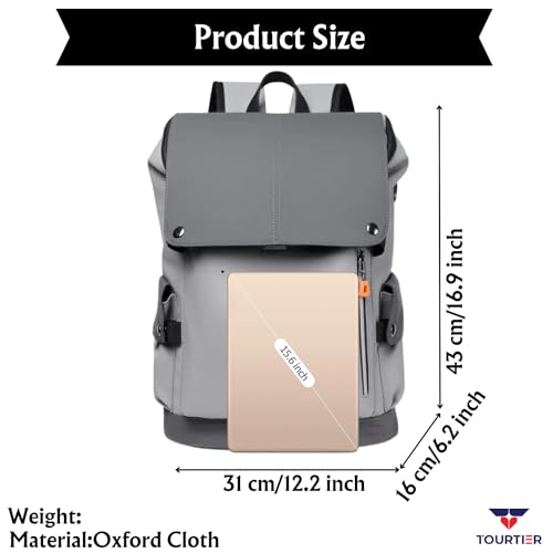 TOURTIER Outdoor Travel Men's Business Multifunctional Backpack with Side Pocket, Laptop Backpack with USB Charging Port for 15.6" Laptop, Camera, Business, Work, Students (GREY) - Image 2