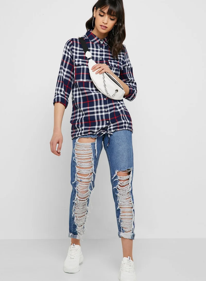 Ginger Checked Drawstring Hem Shirt