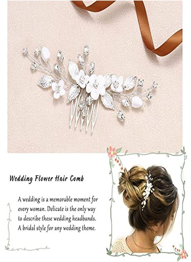 Unicra Bride Silver Wedding Hair Comb Flower Bridal Side Comb Sparkly Crystal Hair Piece Leaf Hair Accessorie For Women And Girls  - Image 5